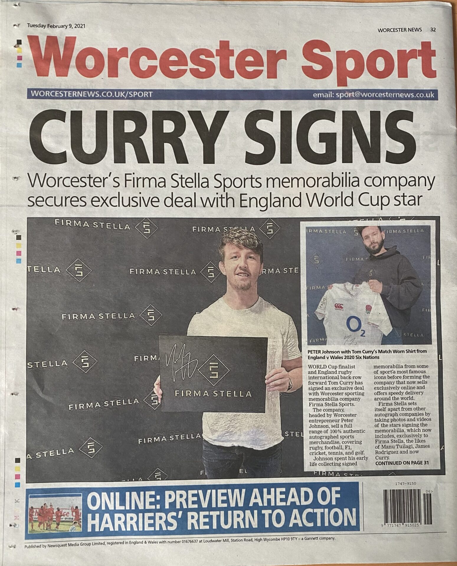 Worcester Sport - Article on Firma Stella Signing Tom Curry