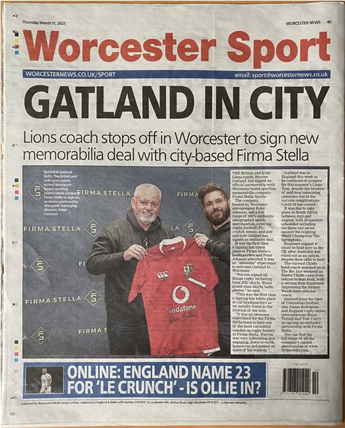 Worcester Sport - Article on Firma Stella signing Warren Gatland