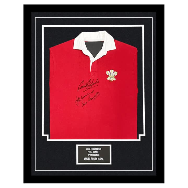 Signed Gareth Edwards JPR Williams Phil Bennett Jersey Framed - Wales Rugby Icons