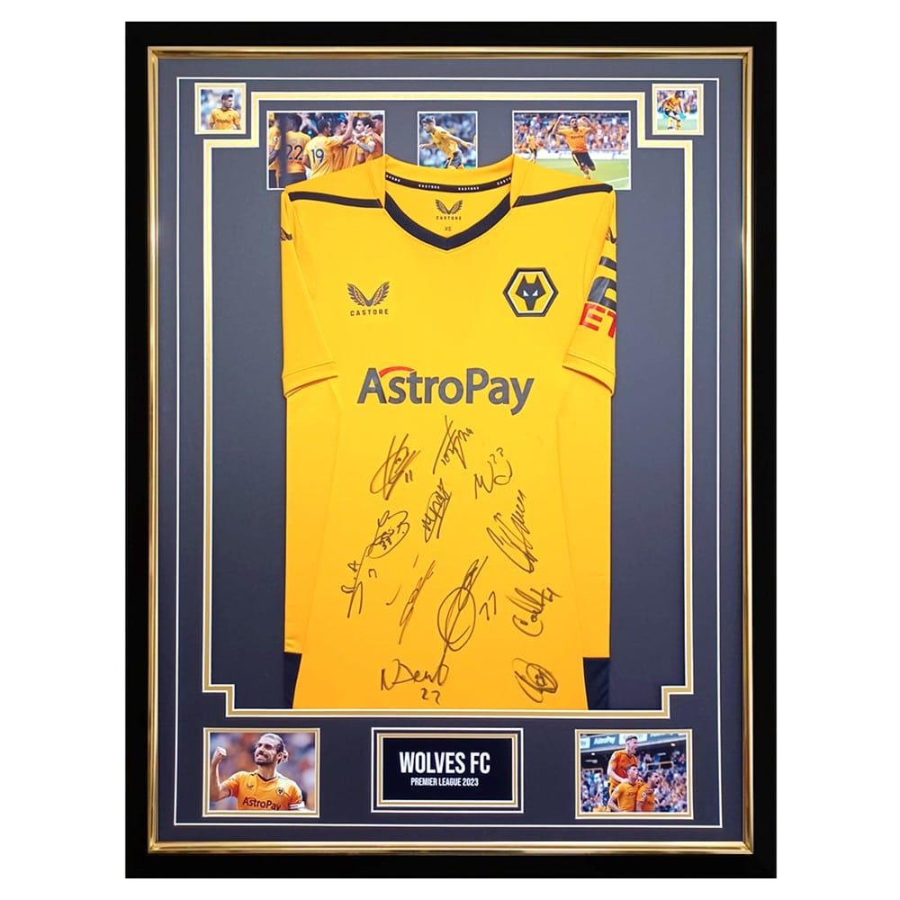 Signed Wolves Shirt Framed - Premier League Squad 2023 Jersey