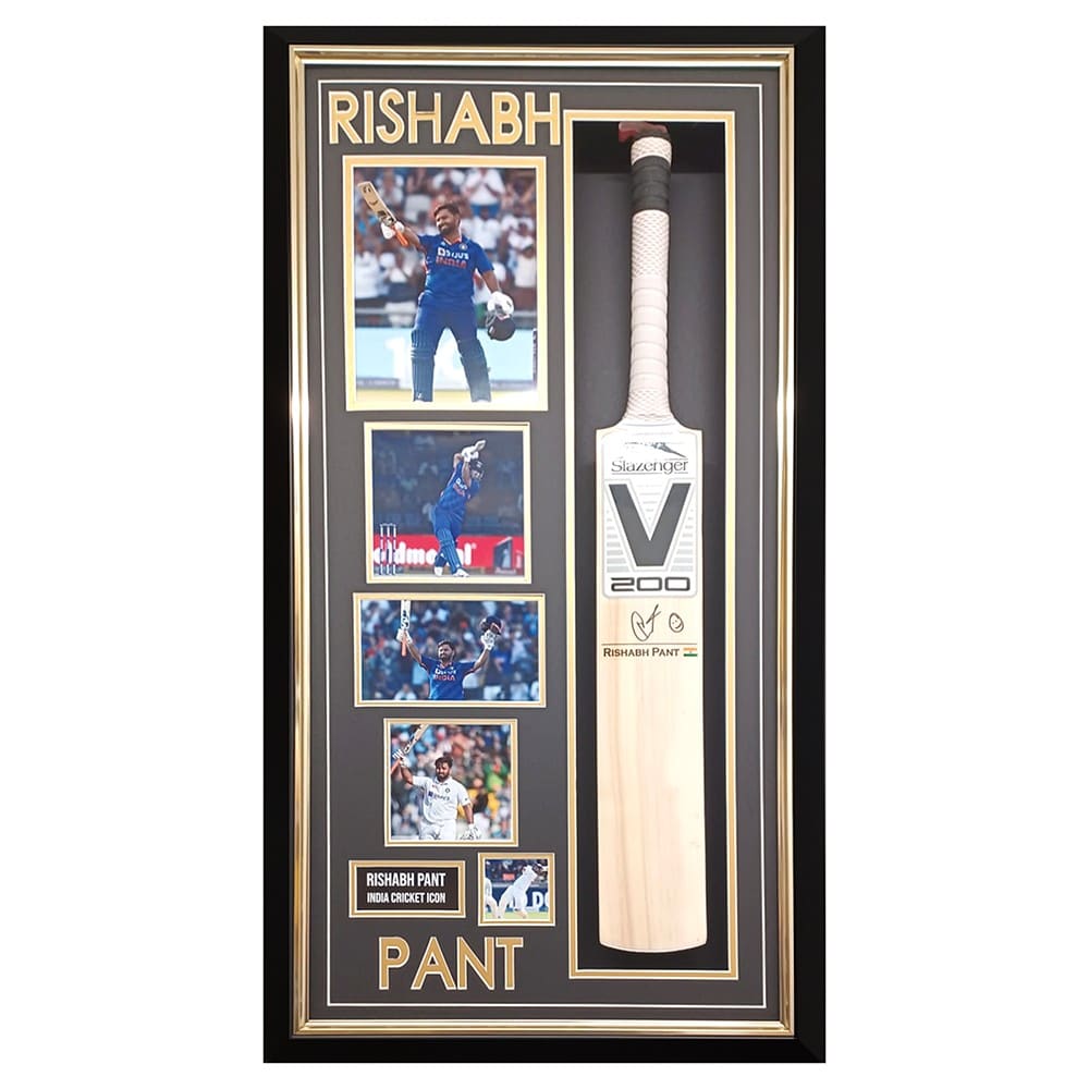 Signed Rishabh Pant Bat Framed - India Cricket Icon