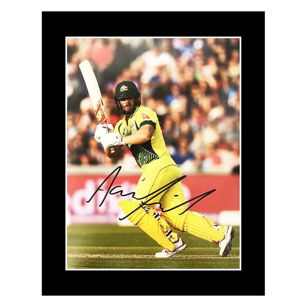 Signed Aaron Finch Photo Display - 12x10 Australia Cricket Icon