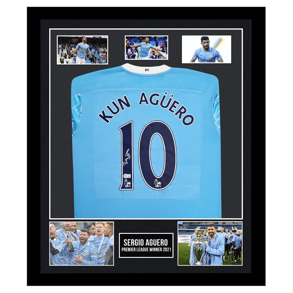 Signed Sergio Aguero Shirt Framed - Premier League Winner 2021