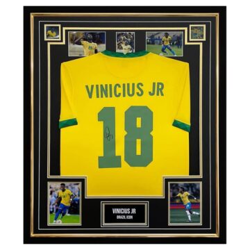 Signed Vinicius Jr Shirt Framed - Brazil World Cup 2022 Jersey