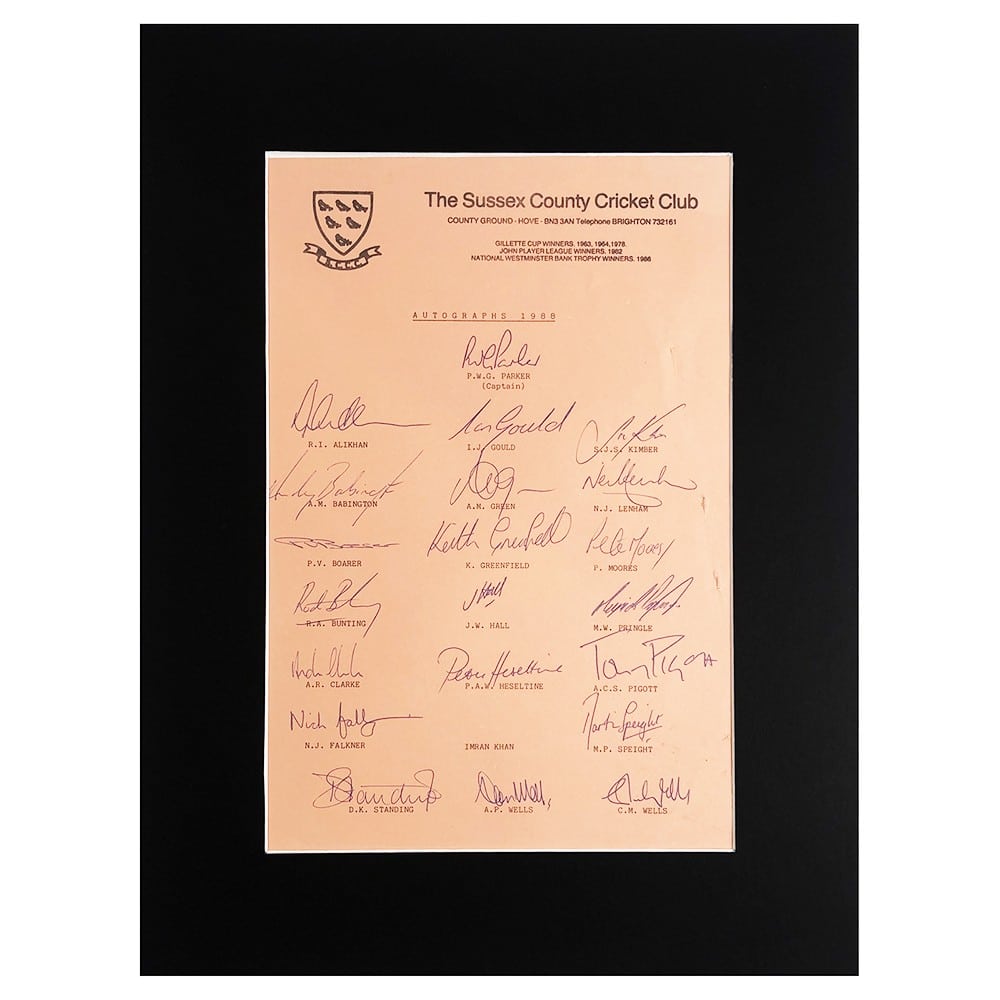 Signed Sussex County Cricket Photo Display - 12x8 Autographed Team 1988