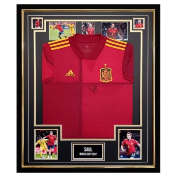 Signed Saul Shirt Framed - Spain World Cup 2022