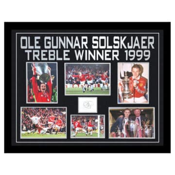 Signed Ole Gunnar Solskjaer Framed Display Large - Treble Winner 1999