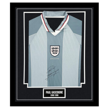 Signed Paul Gascoigne Shirt Framed - England Away Euro 1996 Icon