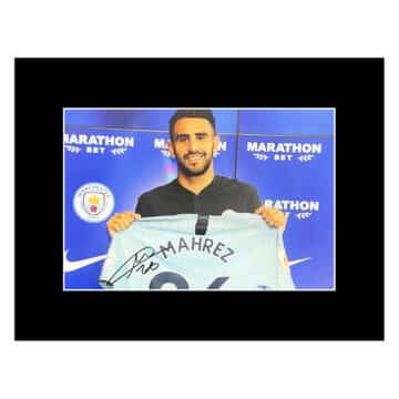 Signed Riyad Mahrez Photo Display - 16x12 Manchester City Autograph