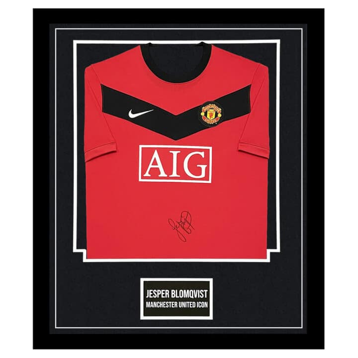 Signed Jesper Blomqvist Shirt Framed - Manchester Uinted Icon