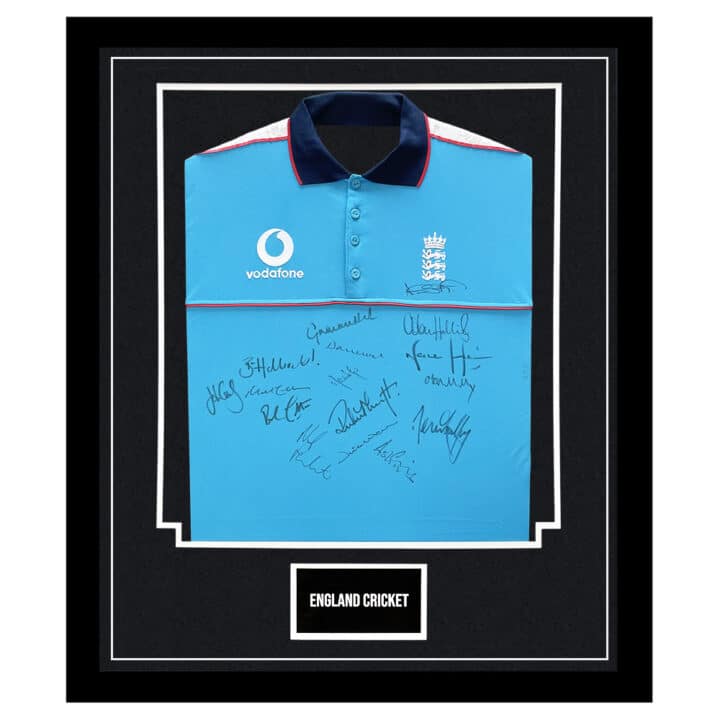 Signed England Cricket Jersey Framed - Hussain, Stewart & Hick Autograph