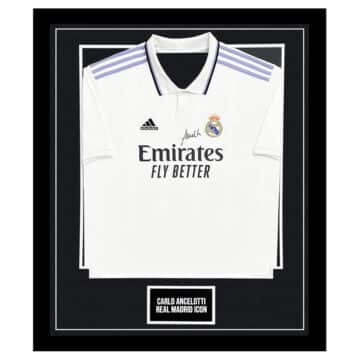 Signed Carlo Ancelotti Framed Shirt - Real Madrid Home 2023