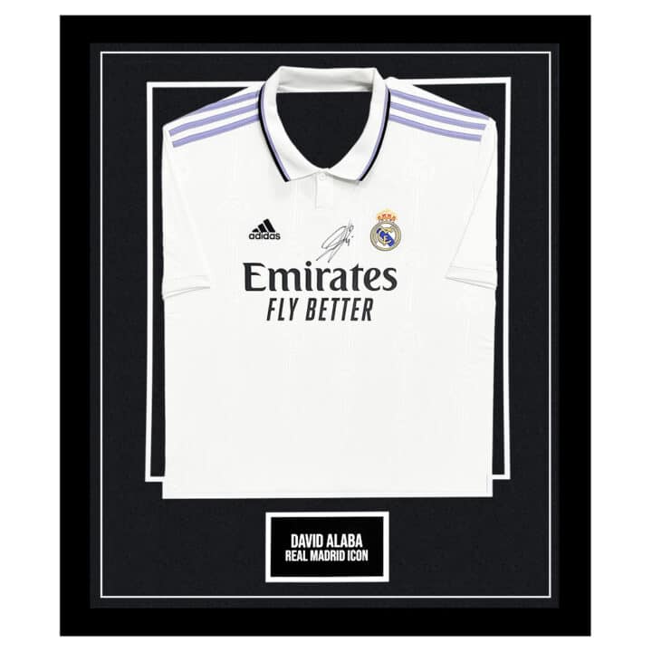 Signed David Alaba Framed Shirt - Real Madrid Home 2023