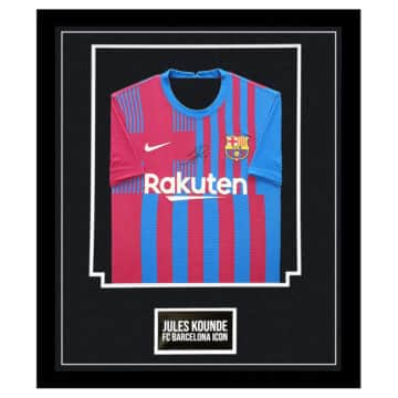 Signed Jules Kounde Framed Shirt - FC Barcelona Icon