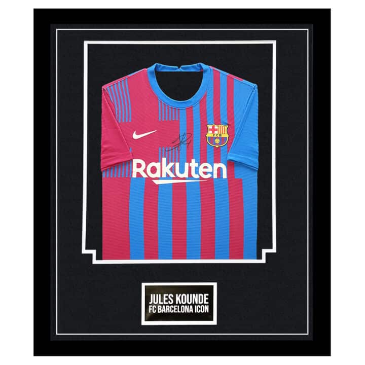 Signed Jules Kounde Framed Shirt - FC Barcelona Icon