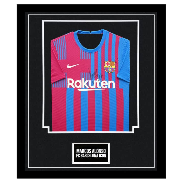 Signed Marcos Alonso Framed Shirt - FC Barcelona Icon