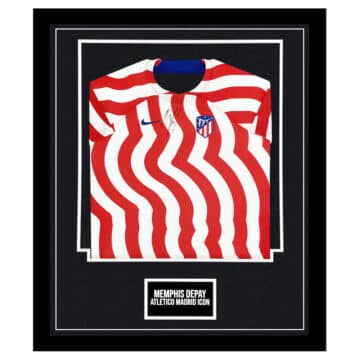 Signed Memphis Depay Atletico Madrid Framed Shirt - La Liga 2023