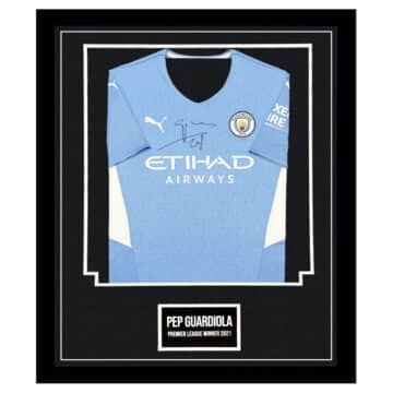 Signed Pep Guardiola Manchester City Framed Shirt - PL Winner 2021