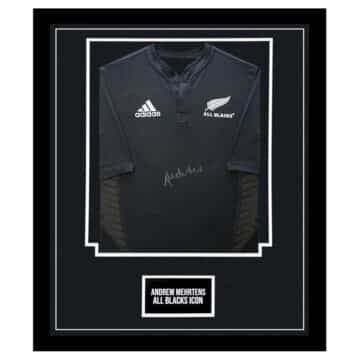 Signed Andrew Mehrtens Framed Shirt - New Zealand All Blacks Icon