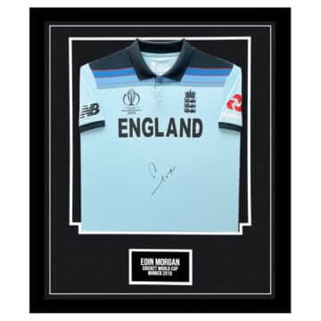 Signed Eoin Morgan Framed Shirt - Cricket World Cup Winner 2019