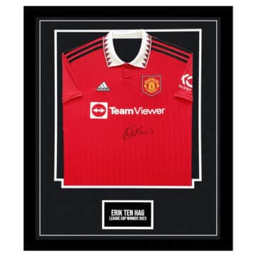 Signed Erik ten Hag Framed Manchester United Shirt - League Cup Winner 2023