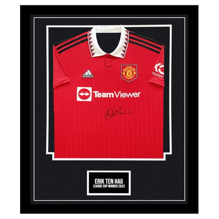 Signed Erik ten Hag Framed Manchester United Shirt - League Cup Winner 2023