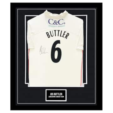 Signed Jos Buttler Framed Shirt - Lancashire Cricket Icon