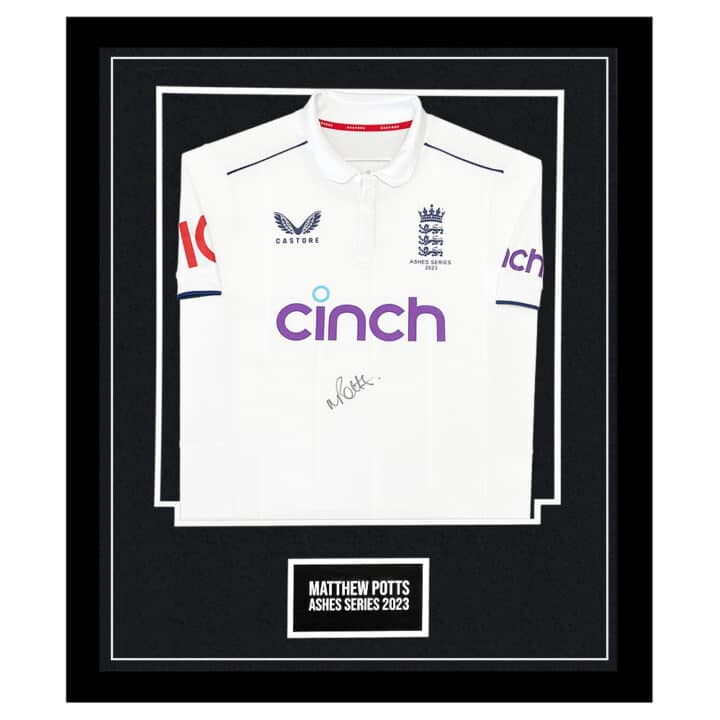 Signed Matthew Potts Framed England Shirt - Ashes Series 2023