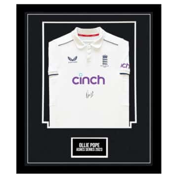 Signed Ollie Pope Framed England Shirt - Ashes Series 2023