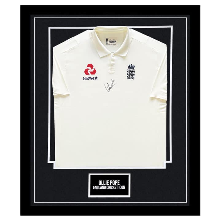 Signed Ollie Pope Framed Shirt - England Cricket Icon