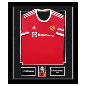 Signed Rio Ferdinand Framed Display - Manchester United Icon Shirt