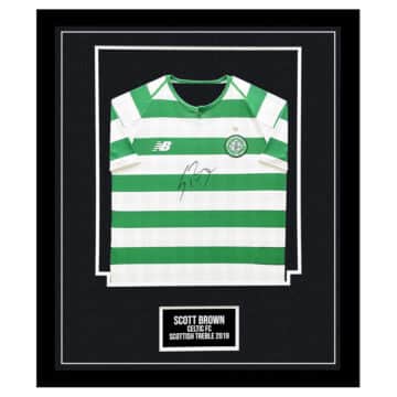 Signed Scott Brown Framed Celtic Shirt - Scottish Domestic Treble 2019