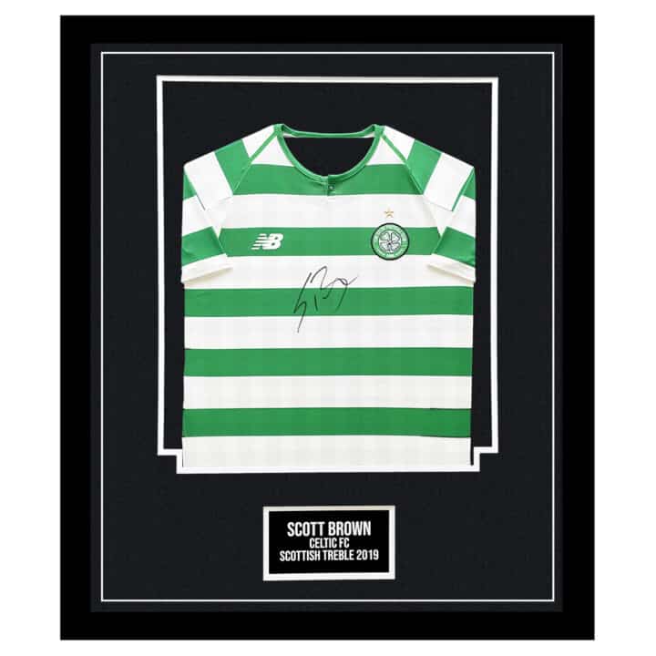 Signed Scott Brown Framed Celtic Shirt - Scottish Domestic Treble 2019