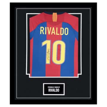 Framed Rivaldo Signed Shirt - FC Barcelona Autograph