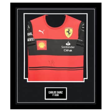 Signed Carlos Sainz Framed Ferrari Shirt - F1 Icon 2023