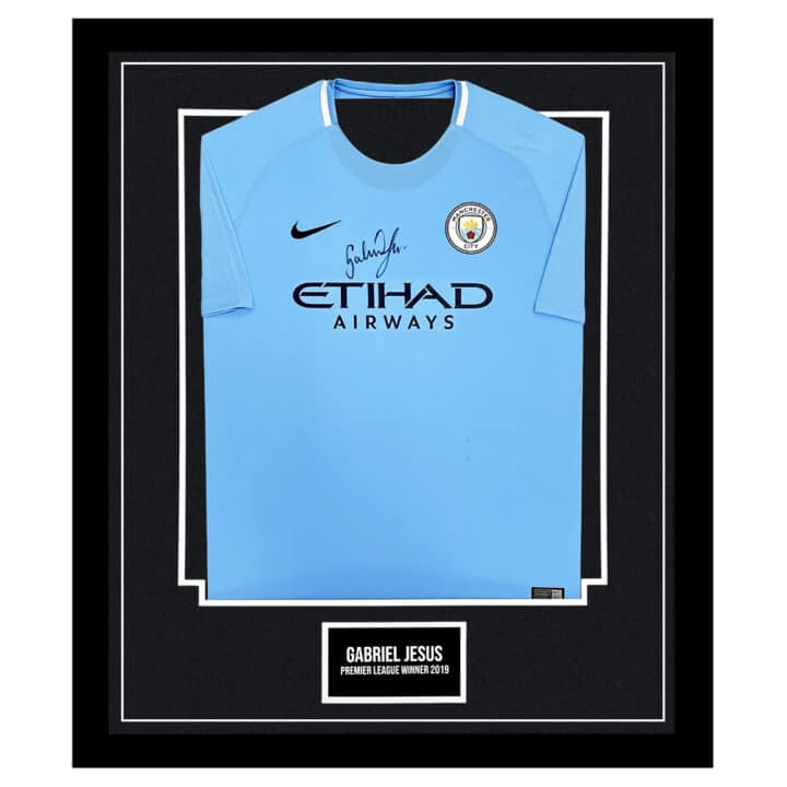 Signed Gabriel Jesus Framed Shirt – Premier League Winner 2019