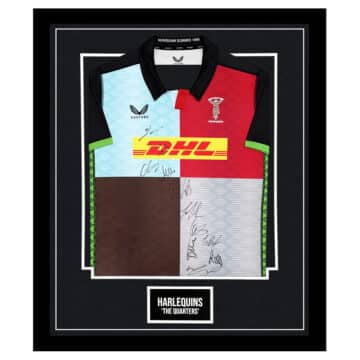 Signed Harlequins 'The Quarters' Framed Shirt - Premiership Squad 2023