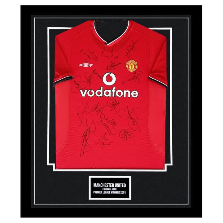 Signed Manchester United Football Club Framed Shirt - PL Winners 2001