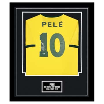 Signed Pele Framed Shirt - 3 x World Cup Winner 1958, 1962 & 1970