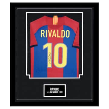 Signed Rivaldo Framed Barcelona Shirt - La Liga Winner 1999