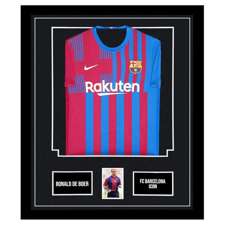 Signed Ronald de Boer Framed Display Shirt- FC Barcelona Icon