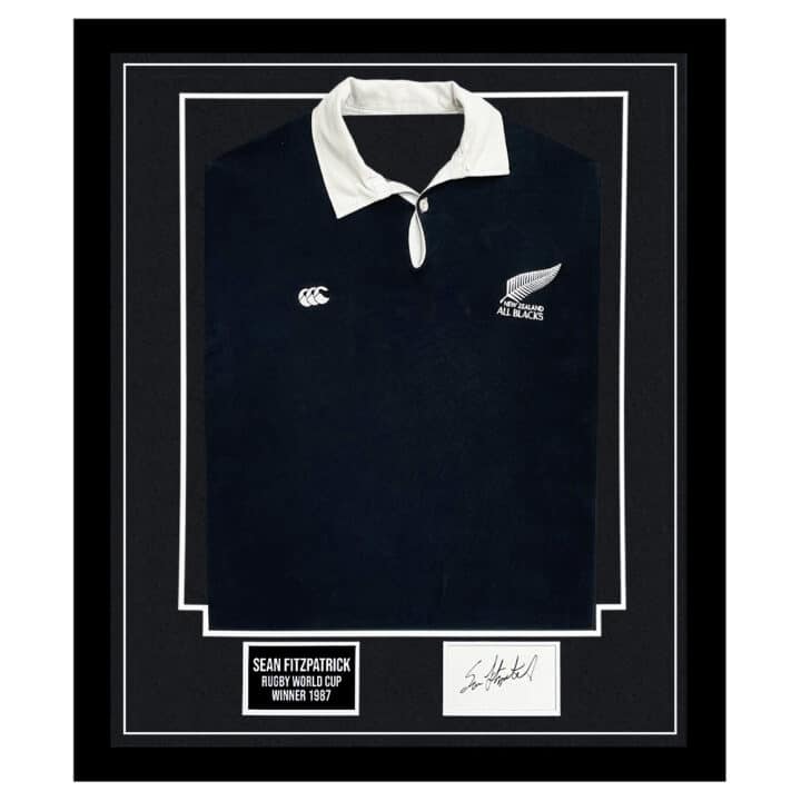 Signed Sean Fitzpatrick Framed Display - Rugby World Cup Winner 1987 Shirt