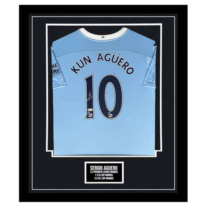 Signed Sergio Aguero Framed Shirt - Manchester City Honours