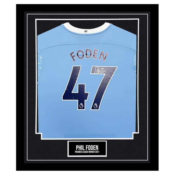 Phil Foden Signed Framed Shirt - Premier League Winner 2021