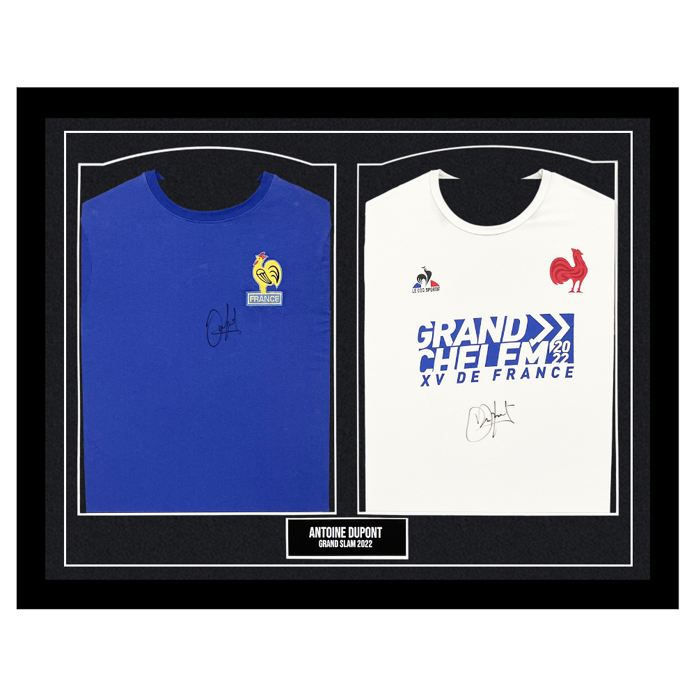 Signed Antoine Dupont Framed Duo Shirts - Grand Slam 2022