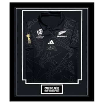 Signed Caleb Clarke Framed New Zealand Shirt - Rugby World Cup 2023