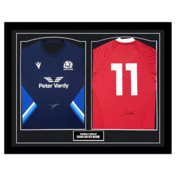 Signed Duhan Van Der Merwe Framed Duo Shirts - Scotland & Lions Icon