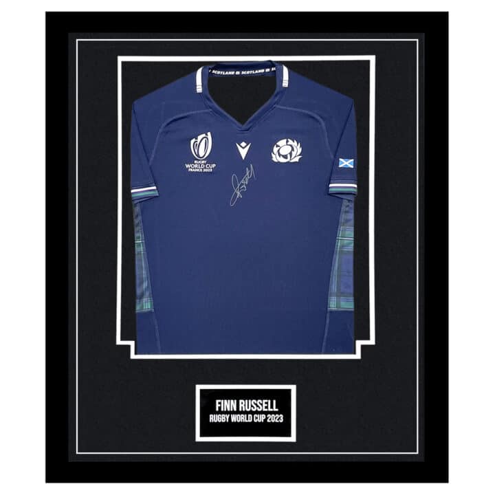 Signed Finn Russell Framed Scotland Shirt - Rugby World Cup 2023