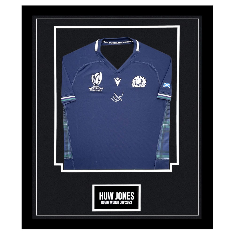 Signed Huw Jones Framed Scotland Shirt - Rugby World Cup 2023