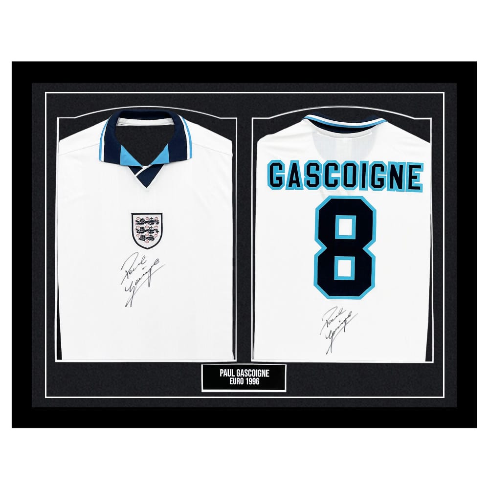 Signed Paul Gascoigne Framed Duo Home Shirts - Euro 96 Autograph